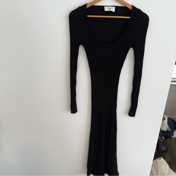 CAES Black Ribbed Knit Midi Dress XS - Picture 4 of 6